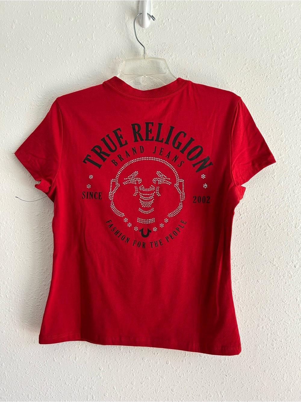 True Religion Studded Buddha T-Shirt Ruby Red Women's Size M New